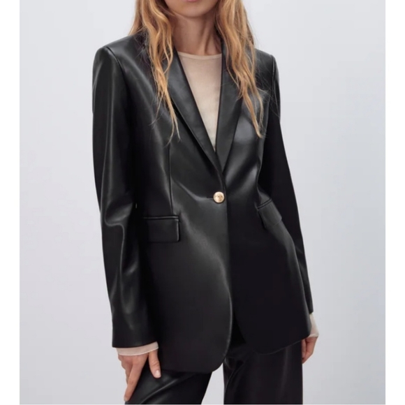 Zara Faux Leather Black Blazer - Picture 15 of 16